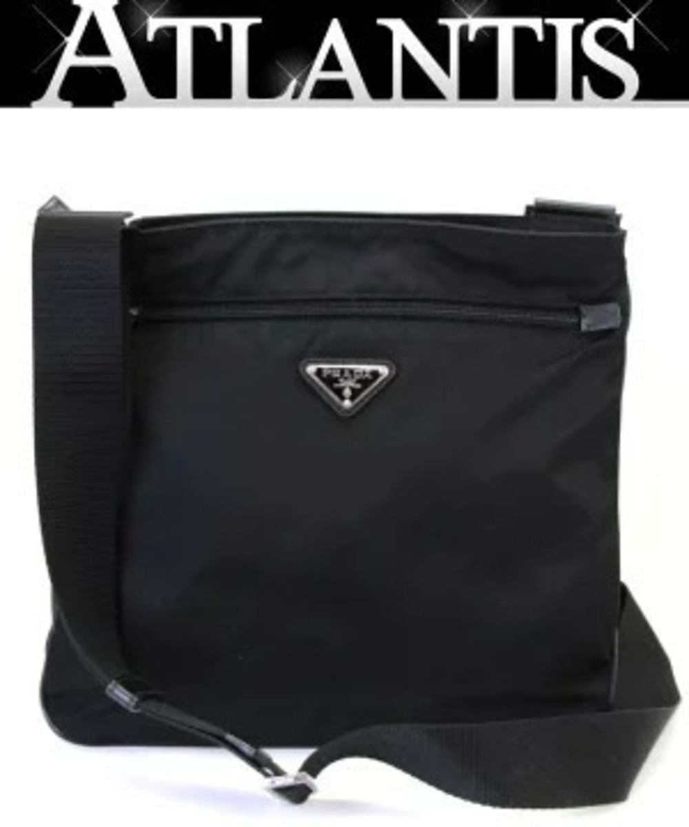 Prada Triangle Shoulder Bag Exterior Pocket Black